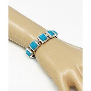 VTG Sterling Silver Turquoise Chip Inlay Bracelet 34g Signed CCO 925 Coleman Co.